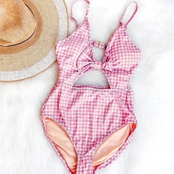 Pink Gingham Retro One Piece Bikini - Picture 2 of 8
